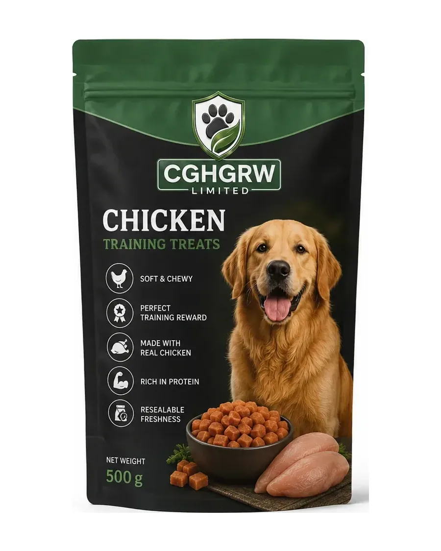 CGHGRW Chicken Training Treats for dogs, 500g pack, front and back of packaging