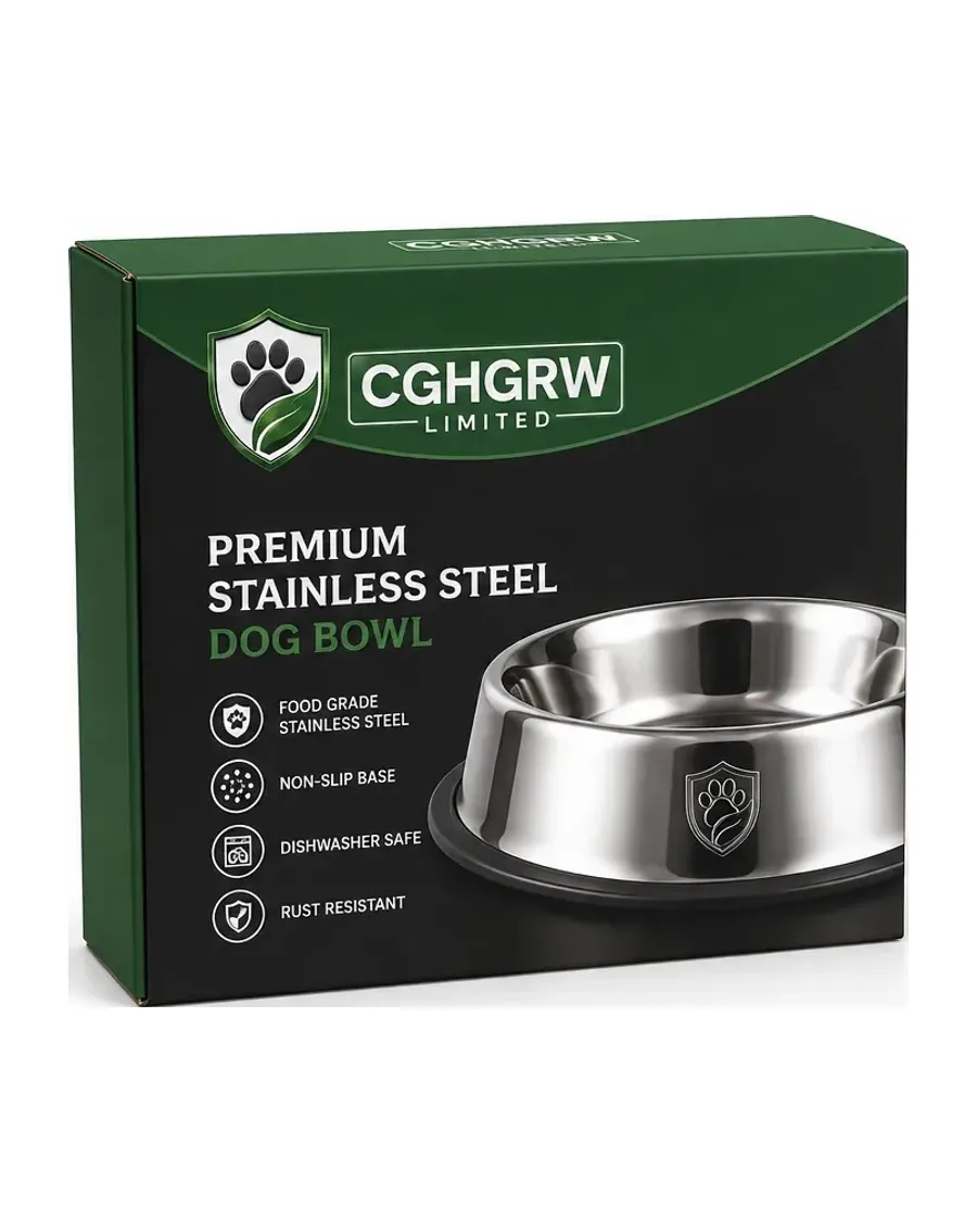 CGHGRW Premium Stainless Steel Dog Bowl, 20cm, with packaging